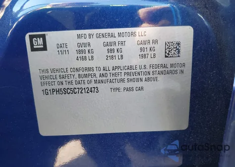 2012 Chevrolet Cruze Ltz z USA, uszkodzony, nr VIN 1G1PH5SC5C7212473